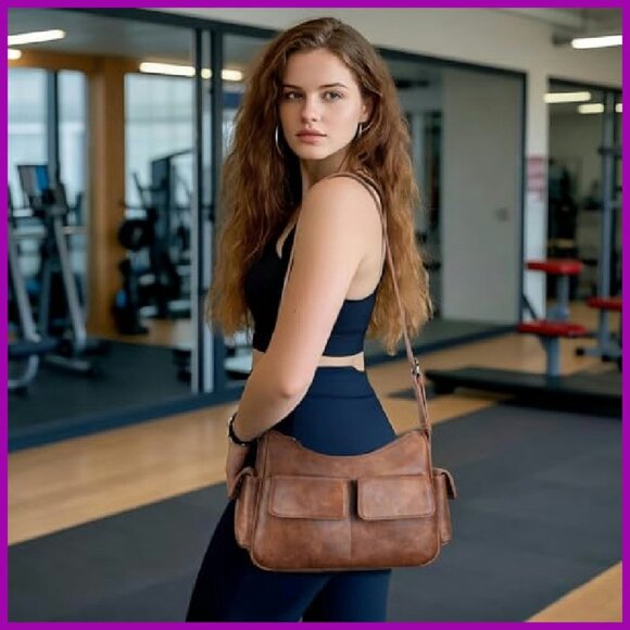 Vegan Leather Shoulder Bag, Multi-Pocket Crossbody, 11.2x7.8x3.7 - Picture 3 of 7